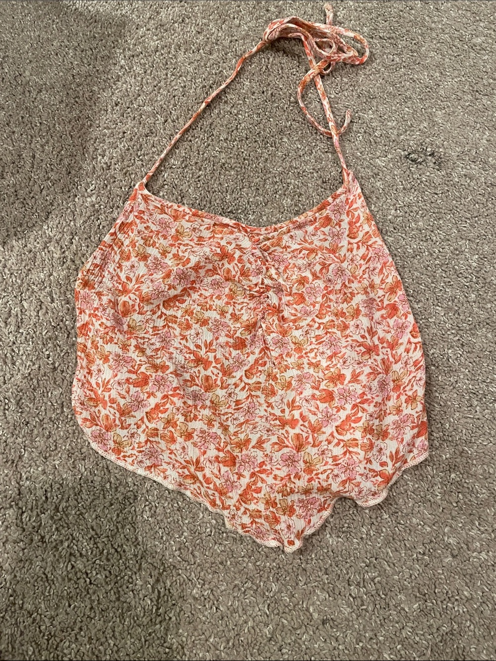 Floral Halter Tank Top in Pink & Orange